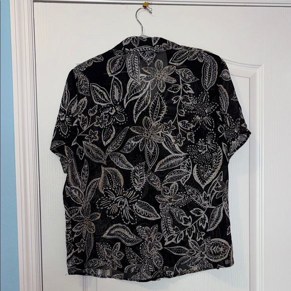 Susan Graver Black and White Floral Blouse - Picture 6 of 8